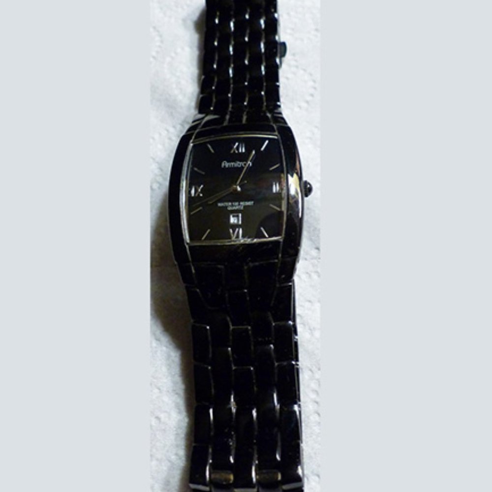 Shiny Black Gents Armitron Wristwatch Water Resistant 100 Feet Date Window